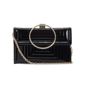 CEJON Black Leather Circle Handle Clutch